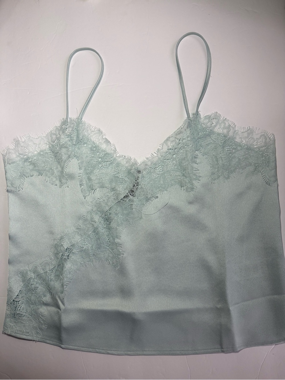 Brit the Label Satin Lace Trim Cami Top Light Blue - Size L - NWT - Y2K Coquette